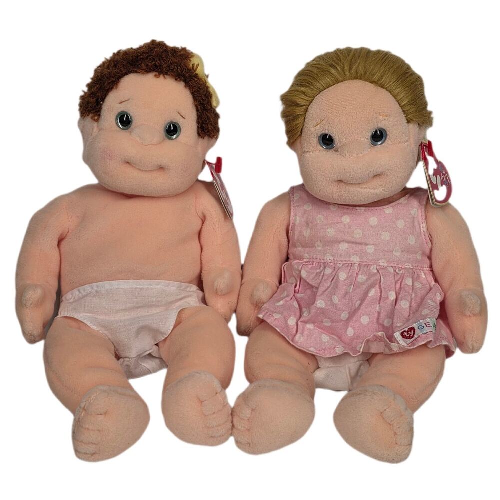TY BEANIE KIDS SET OF 2 PLUSH DOLLS – CHIPPER & CURLY – 2000 – 11" – COLLECTIBLE